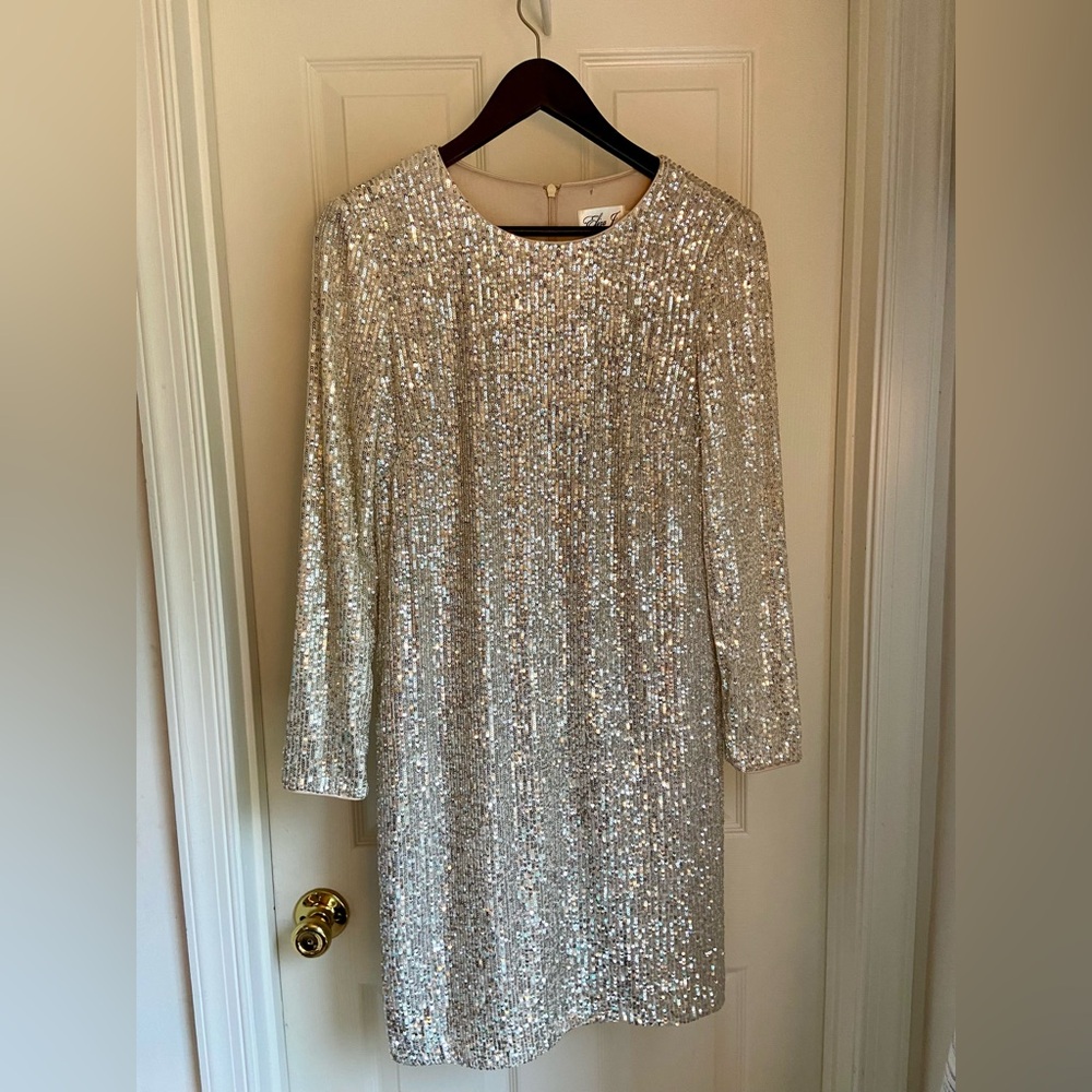 Eliza J dress in champagne gold sequins. Size 10.